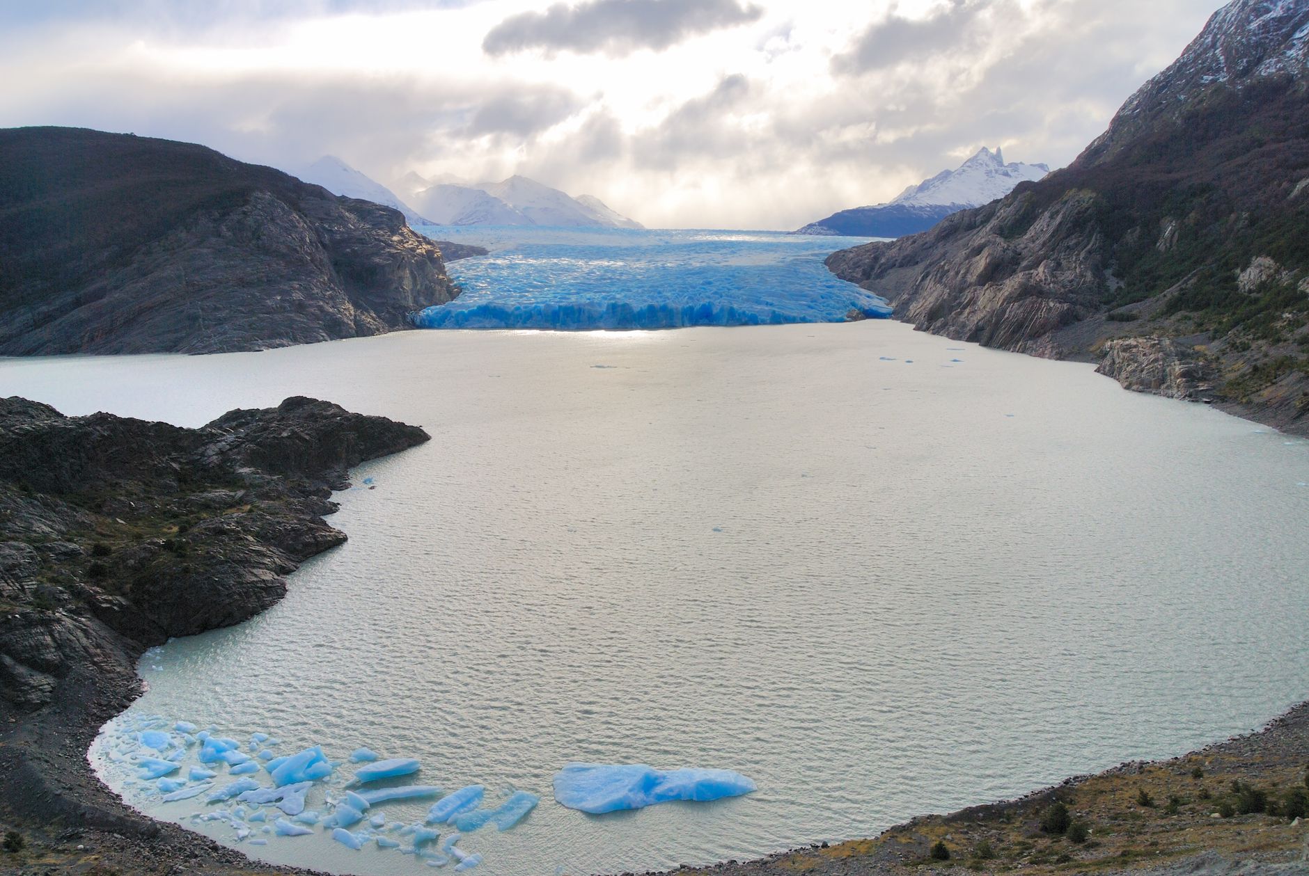 Patagonia dramatic lake and glacier peaks